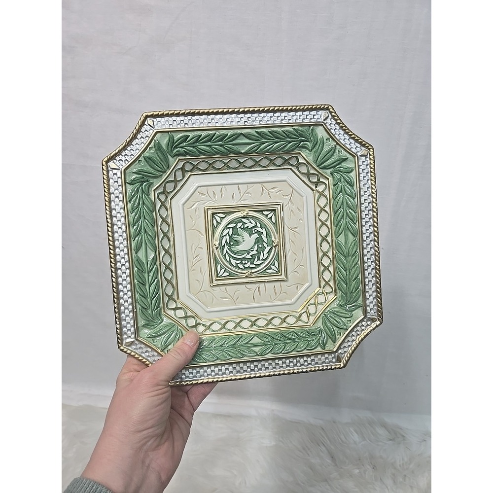 Fitz & Floyd Gregorian‎ Collection Serving Platter 9.5" Gold Green Tray Dove